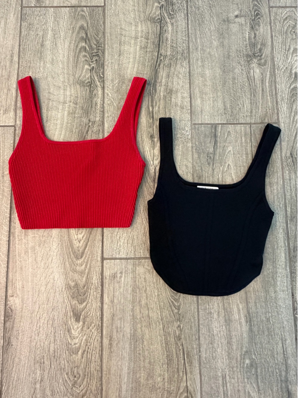 Babaton Bright Red & Black Ribbed Tank Top